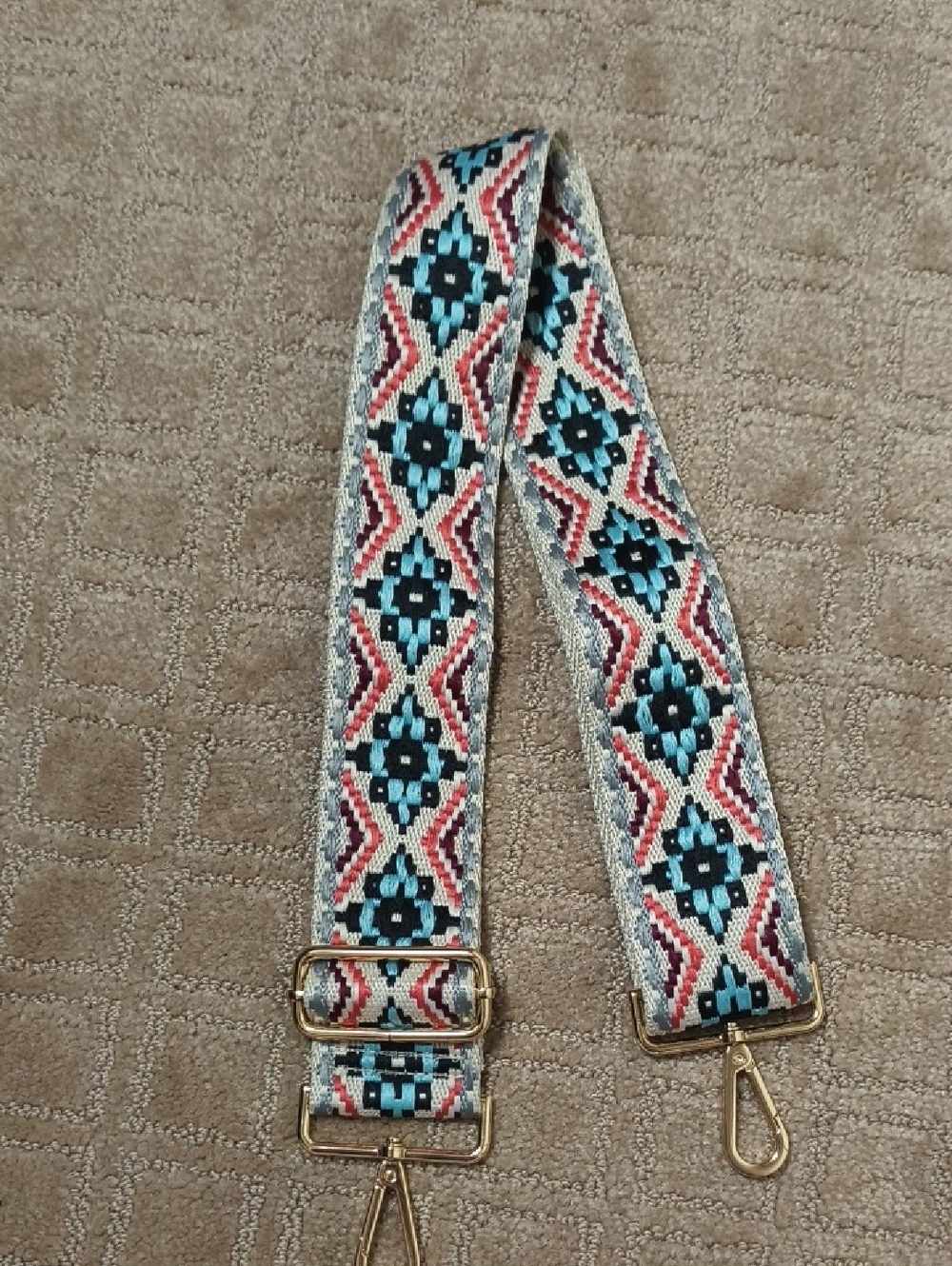 Adjustable Boho Aztec Strap in Blue, Red and Cream - Unbranded